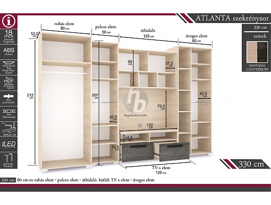 Modern szekrénysorok - Atlanta szekrénysor