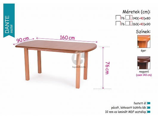 Étkezőasztalok - Dante asztal 140cm