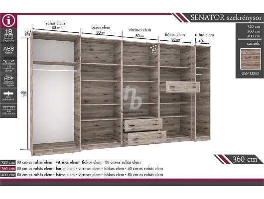 Klasszikus szekrénysorok - Senator 400cm szekrénysor