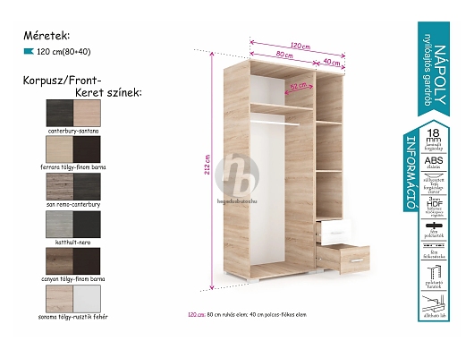 Nyílóajtós gardróbok - Nápoly 120 gardrób