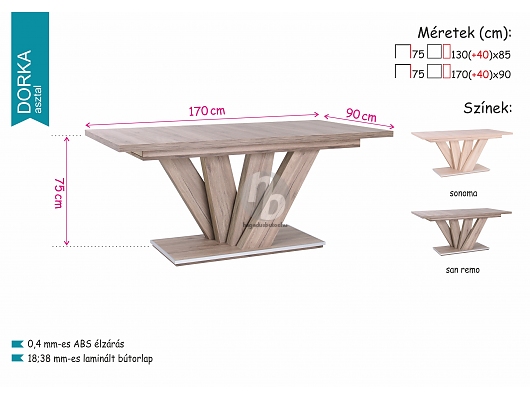 Étkezőasztalok - Dorka asztal 170cm