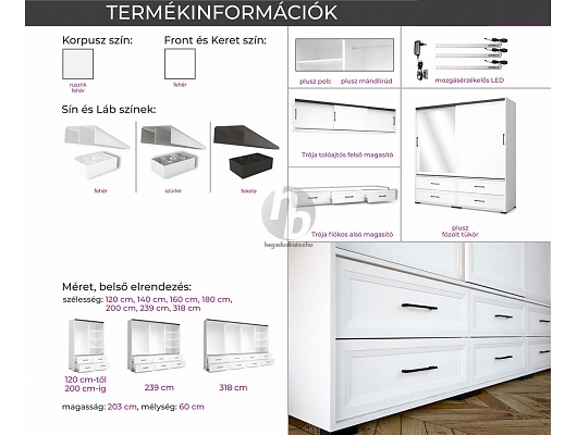 Tolóajtós gardróbok - Trója gardrób 160cm