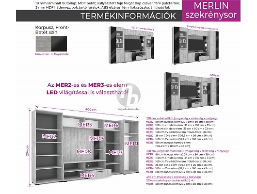 Modern szekrénysorok - Merlin szekrénysor 320cm