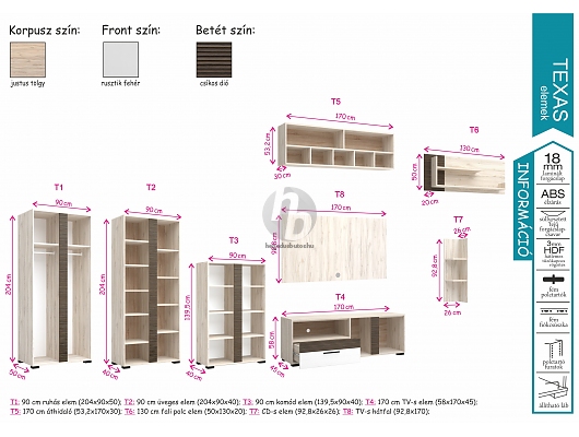 Nyílóajtós gardróbok - Texas T1 ruhás elem 
