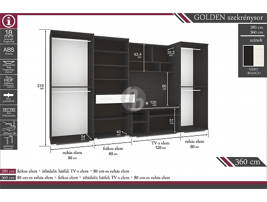 Modern szekrénysorok - Golden 280 szekrénysor