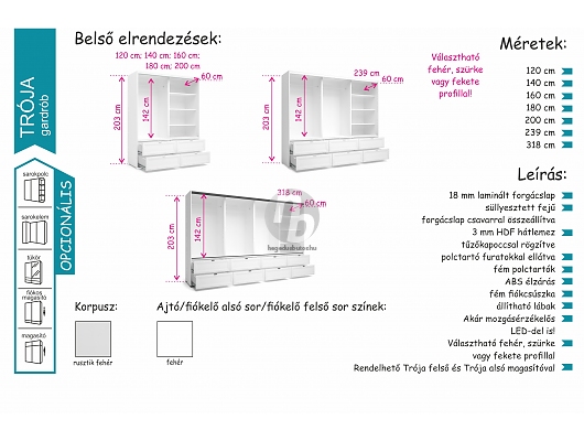 Tolóajtós gardróbok - Trója gardrób 239cm