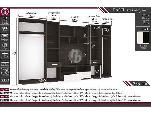 Modern szekrénysorok - Basel szekrénysor 400cm